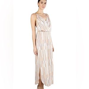 71. Women’s Multi Chevron Faux Wrap Backless Maxi Dress NWT